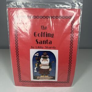 LIBBY STURDY The Golfing Santa Linedrawn Needlepoint New